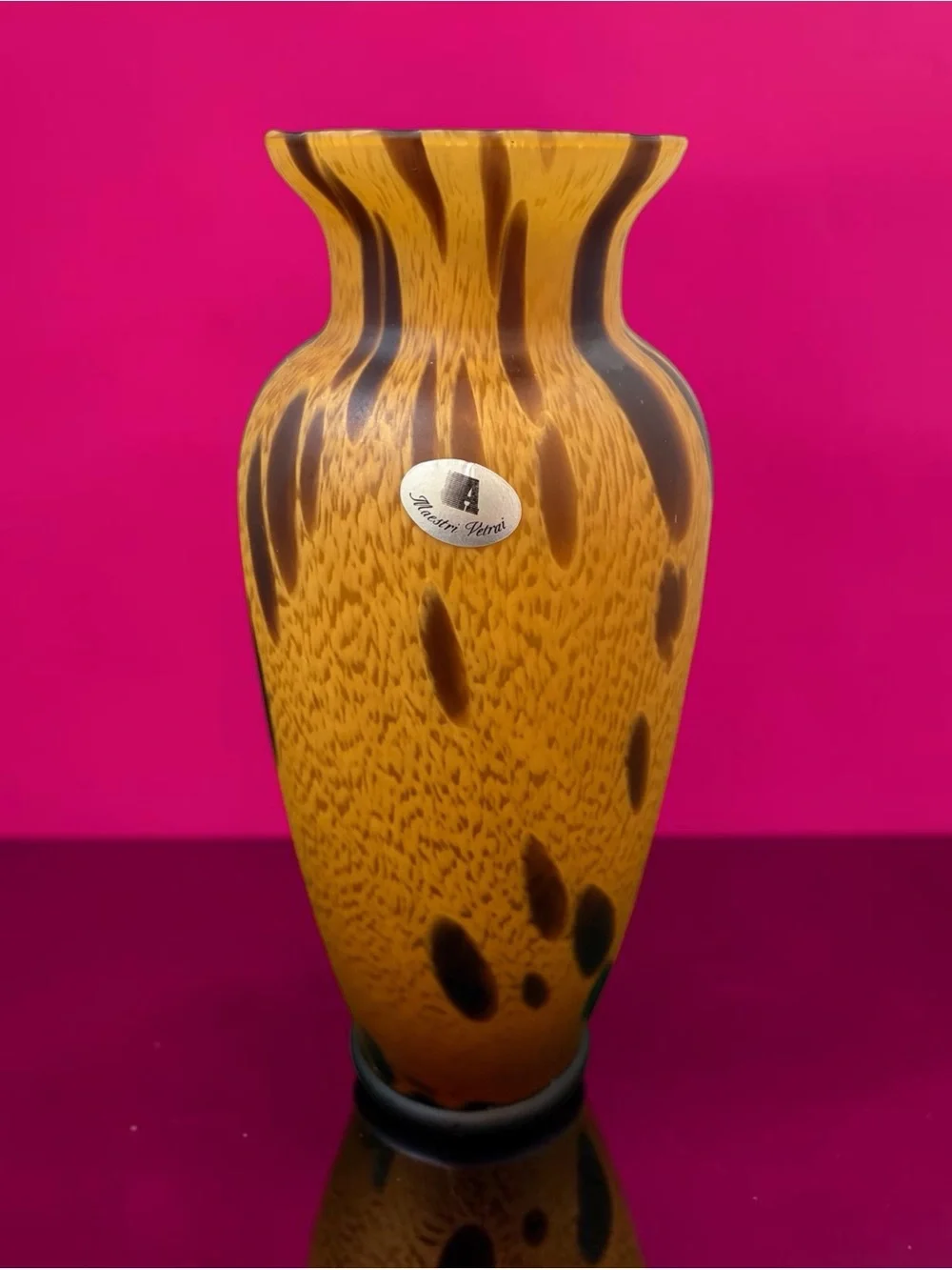 Vintage Murano Art Glass Vase Italy Maestri Vetrai Azzurra Gold Copper Swirls